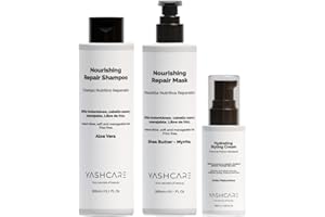 YASHCARE Kit Champu sin sulfatos ni parabenos con mascarilla pelo reparadora y crema protectora - Postalisado Organico Vegano Profesional para tratamiento hidratante y Reparador - Anti Frizz, Nutritivo y Suave