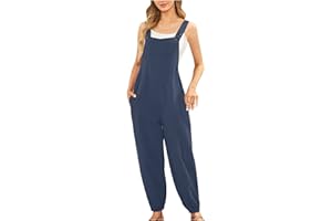 OVARA Dungarees for Women UK Casual Loose Bib Overalls with Pockets Summer Comfy Baggy Solid Ladies Jumpsuit Sleeveless Button Straps Tapered Leg Romper Long Pants