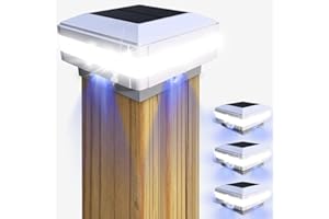 GEYUEYA Home Solar LED Post Lights Outdoor Garden IP65 Waterproof Square White Landscape Solar Post Lights Garden Fence Lights for Patio Fence Post Deck Wooden Posts(4 Pack)