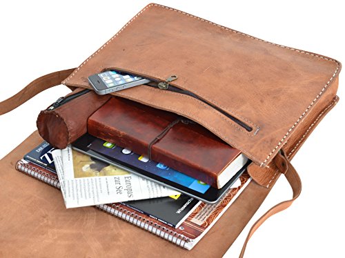 Gusti Leder nature „James“ Umhängetasche Vintage Laptoptasche 13,3″ Ledertasche Uni Beruf Collegetasche Aktentasche A4-Hefter Braun Hell B12 - 3