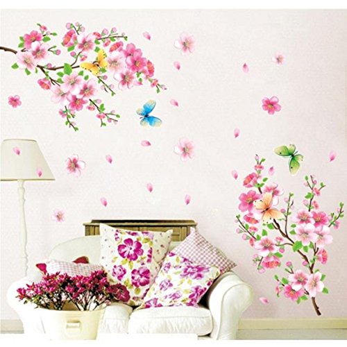 Tonsee Pfirsich Blüten Zimmer TV Hintergrund Wand Sticker - 2