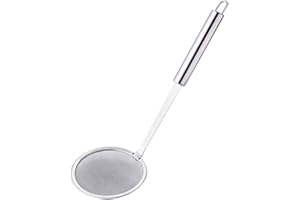 GUSENGO Professional Stainless Steel Skimmer Ladle with Hook Handle, Strainer for Kitchen, Cooking, Spider Web Sieve with Hanging Hole for French Fries, Pasta, Meat, Seafood, for Cooking and Frying