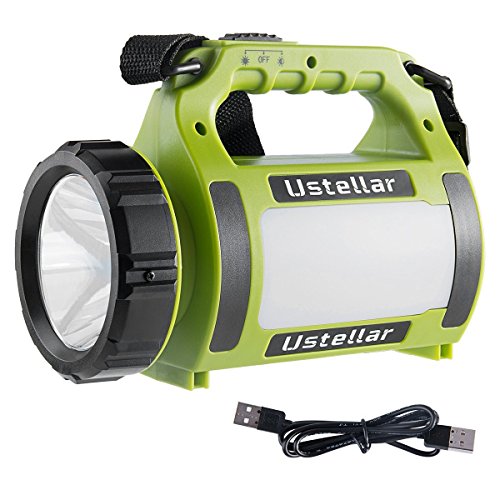 Ustellar Wiederaufladbare LED Handscheinwerfer, Wasserdicht Suchscheinwerfer, Dimmbar 3 Lichtmodi 2 Helligkeitsstufen Handlampe Powerbank USB-Kabel inkl. Strahler Arbeitsleuchte ideal für Camping Outdoor