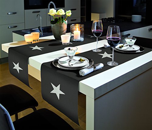 Stilvolle Serie " AMAZING STARS " - zur Auswahl stehen Tischläufer und Tischsets in 2 verschiedenen Farben - die perfekte Serie für drinnen und draußen - geeignet für Haus, Terrasse, Balkon und Garten - ABWASCHBAR - WIND- und WETTERFEST - UV-BESTÄNDIG - RUTSCHFEST - geprüft nach Öko - Tex Standard 100 - MADE in GERMANY - indoor und outdoor - aus dem KAMACA-SHOP (Tischläufer 40 x 150 cm, anthrazit)