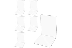 Zythrem 6 Pcs Acrylic Bookends Clear Book Ends with Non-Slip Stickers Book Ends for Shelves Bedroom Library Office School and Desktop Organizer Decoration Gift