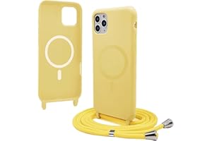 Bigcousin Handykette für iPhone 13 Pro 6,1 Zoll Hülle mit Band,Magnetisch kompatibel mit Magsafe,Silikon Necklace Handyhülle mit verstellbar und abnehmbar,Gelb