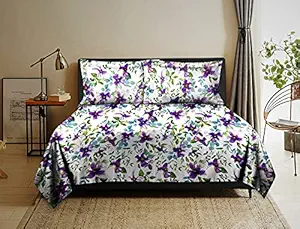 Rayna Decor Premium Cotton Soft Satin Weave 200 TC Printed Double Bed Sheet with 2 Pillow Covers (90X100 Inches,Multicolor)