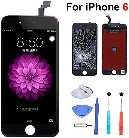 LCD Display Touch Digitizer Screen Assembly Replacement for iPhone 6 with Tools (Black)
