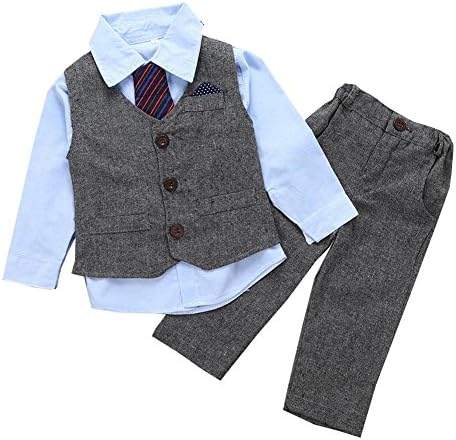 ZHOUTOP Baby Boy Suit Outfit Tie + Shirt + Gray Vest + Pants Gentleman Formal Suit 3T