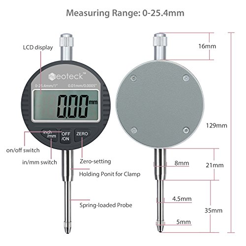 Neoteck Digitale Messuhr 0.01/0.0005“ Digital Messuhr Messtaster 0-25.4mm/1“ Digital Dial indicator Messgerät - 6