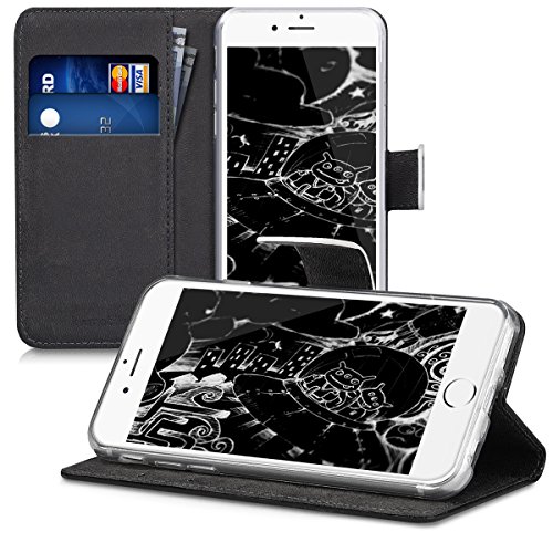 kwmobile HÃ¼lle fÃ¼r Apple iPhone 6/6S - Wallet Case Handy SchutzhÃ¼lle Kunstleder - Handycover KlapphÃ¼lle mit Kartenfach und StÃ¤nder Don't touch my Phone Design WeiÃŸ Schwarz