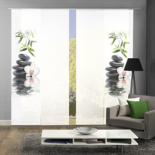 4er-Set Flächenvorhang | Deko blickdicht | RUSKIN | Höhe 245 cm | 2x Dessin /2x uni weiss