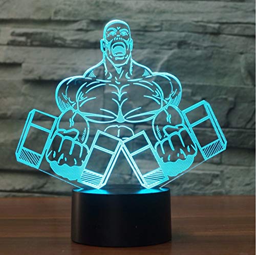 Preisvergleich Produktbild YSSYSS Hantel Muskelmann Form 3D Nachtlicht 7 Farbe Vision LED Body Building Dekoration Schlaf Beleuchtung Geschenk