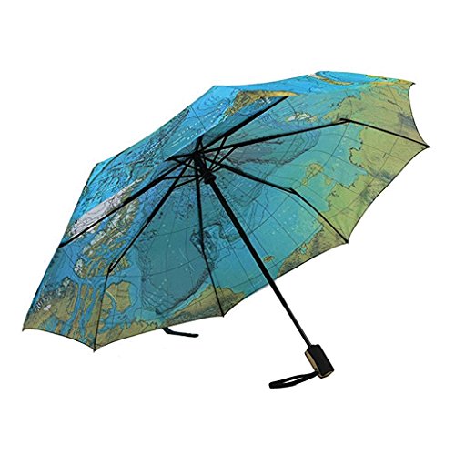 BAIYOU mapa del mundo paraguas automático plegable reforzada resistente al viento uv-coating 3 Fold