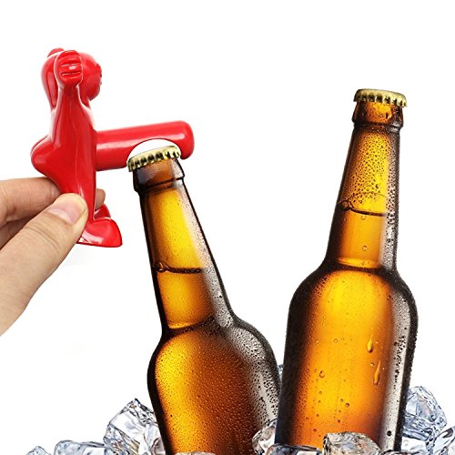Unigear Wein Stopper und Flaschenöffner Set, drei niedlichen rot Herren Neuheit Flaschenöffner, Korkenzieher und Stopper, perfekt Gag Geschenke Kollektion (Rot) - 5