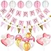 Produktbild Geburtstagsdeko, Acelife Geburtstag Party Dekorationen Set für Mädche Jungen Frauen, Happy Birthday Girlande mit Luftballons und Wabenbälle Papier, Geburtstag Dekoration Rosa Weiß Pink Gold