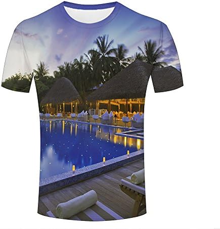 WEIYI BO Men T-Shirt 3D Digital Pinted Exotic Resort In Night Crewneck Casual Tee Shirt Tops M