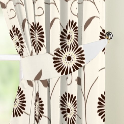 Hamilton McBride Claudia Chocolate Floral Fully Lined Readymade Curtain Pair 90x54in(228x137cm) Approx. Including One Pair Of Co-Ordinating Tiebacks.