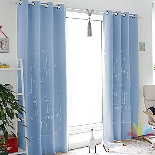 Preisvergleich Produktbild Polyester-Baumwoll-Mischungsmaterial Schlafzimmer-Verdunkelungs-Fenster Vorhang-Verkleidungsdruck Isolierte Anti-UV-Pers5onlichkeit mit Löcher Schloss Sechs Farboptionen Verdunkelungsvorhänge 1 Stück , sky blue , 130cm*200cm / 51*79"