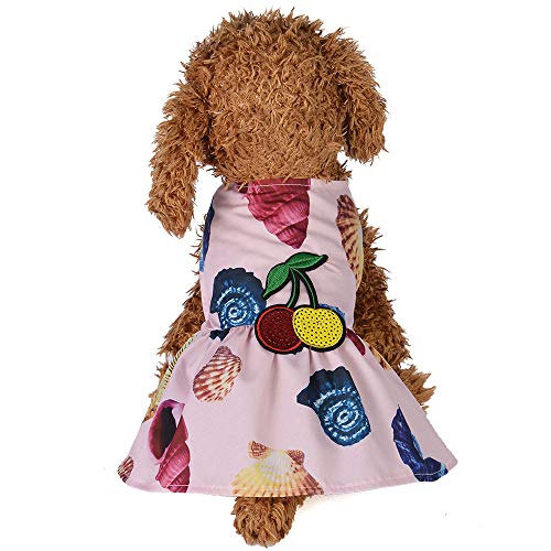 Preisvergleich Produktbild Hawkimin hundepullover Fleece Sommer Conch Strandkleid Hundekleid Kirschdruck Prinzessin Kleid für Hund