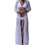  MuRstido Largo Bikini Cárdigan Mujer, Trajes de Baño Cover Up Pareo Lace Vestido Playa Sexy Verano