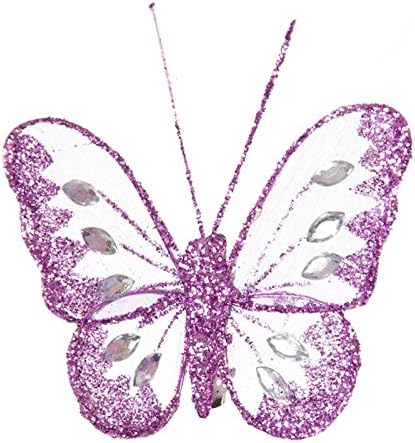 Homestreet Butterflies With Glitter Diamante Body And Clip On Butterfly Reverse (Lilac)