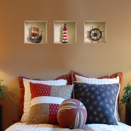 DIY Pegatinas Etiquetas para Pared Desmontables de Vinilo 3D Arte Mágico de Nisha, Conjunto de 3, Piratas