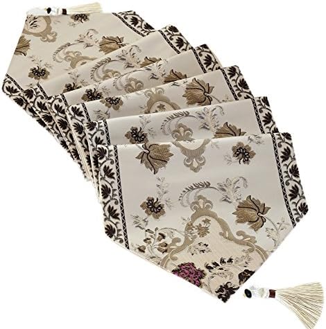 Famtasme Table Runner Vintage Flower Embroidered Tassel Runner Dining Table Mat 70.87 * 12.60in