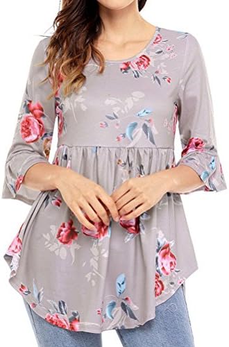 BIUBIONG Women Plus Size Tops and Blouses - Women's Casual Floral Printed Striped 3/4 Sleeve T-Shirts