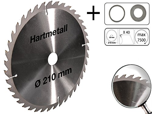 Kreissägeblatt Hartmetall 210 x 30 mm 40 Z + 2 Reduzierringe auf 25,4 und 16 mm