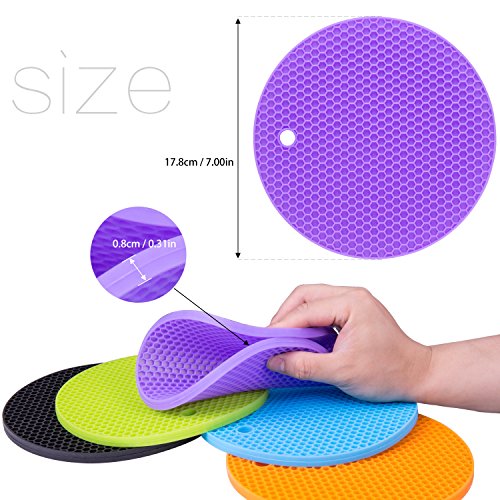 Silikon Topfuntersetzer / Pfannenschoner aus Silikon – ZWOOS Hitzebeständig Platzdeckchen Silikon Platzsets Untersetzer Teller (Topflappen Rund 5er Set) - 3