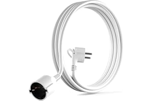 MutecPower 2m Rallonge Schuko avec fiche Plate coudée à 90° avec Contact de Protection jusqu'à 250V 16A rallonge de câble IP20 avec Contacts de Terre - Prolongateur de 2 mètres Blanc