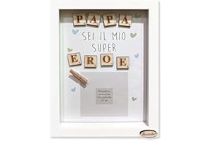 Dacl'Art Cornice Quadretto bianco 13x18 cm idea regalo, Festa nonni, Natale, Festa Papà, Festa Mamma, San Valentino, Anniversario (Papà Supereroe Bianco)