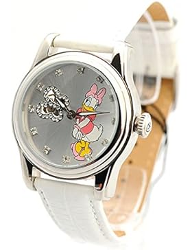 Disney Damenuhr silber Automatikuhr Daisy Duck Lederband Strass DI-094491-D38-W