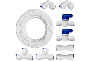 PAROAD 10 Meter Universal Anschluss-Set,Umkehrosmose (RO) -Filtersystem passend zu,für 1/4 Zoll Schlauch, Kühlschrankschlauch,Wasserschlauch (T + I + L Form Schnellsteckverbinder, + Absperrventil)