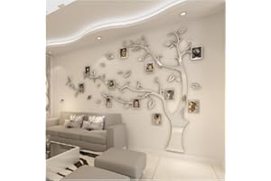 Purekay Grande 3D Albero Adesivo Muro Wall Stickers, DIY Cornici per Foto Adesivi Murali per Camera da Letto Soggiorno Ufficio Divano TV Decorazione Parete Cucina (Specchio Argento Destro, M)