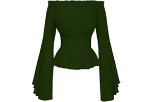 PPangUDing Mittelalter Kleidung Damen Vintage Gothic Steampunk Sexy Schulterfrei Einfarbig Figurbetont Tops Blouse Viktorianischen Prinzessin Renaissance Täglichen Wild Casual Oberteil