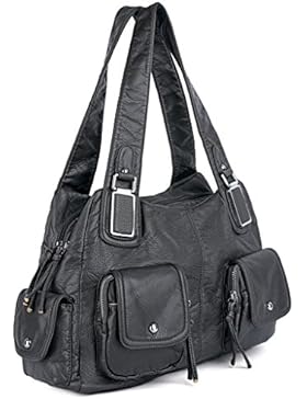 UTO Damen Handtasche PU Leder Multi Fächer gewaschen Schultertasche