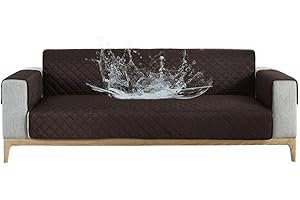 Carvapet Sofa Cover Waterproof Sofa Slipcover Water Resistant Chair Loveseat Settee Sofa Couch Furniture Cover Protector with Adjustable Elastic Straps for Dogs Cats (Black Coffee, 2 Seater)