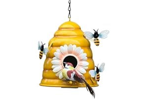 Ghzste Iron Beehive Birdhouse, Imitation Iron Beehive Bird Houses for Outside, Iron Decorative Hanging Birdhouses with Bee Ornaments, Outdoor Weatherproof