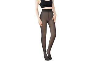 AMOVO Women's Winter Tights Fleece Lined Pantyhose Opaque Warm Leggings Thicken Translucent Tights Elastic Control Top