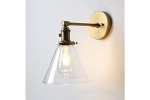 Phansthy Edison Industrial Wall Light, E27 Vintage Glass Wall Lamp with Switch, Brass Finish Wall Lighting Fixtures Suitable for Living Room, Bedroom, Hallways, Kitchen, Dining Room (Antique)