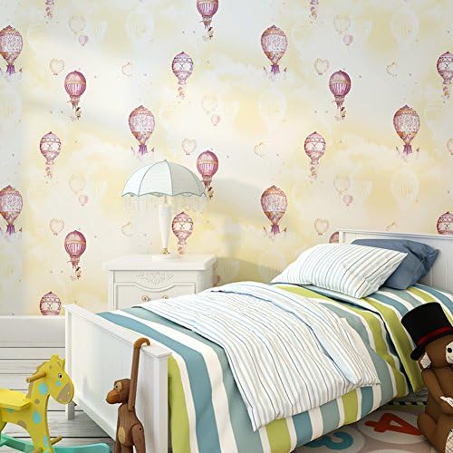 Kids room Non-woven wallpaper,Hot air balloon Girl Boy Bedroom Cartoon Environmental protection Wallpaper-C 0.53m*10m(20.8x393.7inch)