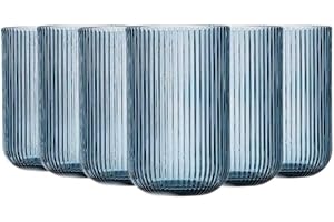 TRESV Set de 6 Vasos Colores o Transparente, Vaso de Cristal agua, Vaso de Agua y Bebidas, Aptos para Lavavajillas (Azul 430ml)