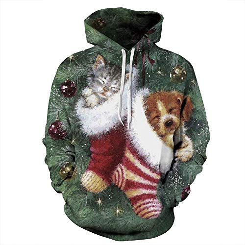 Unisex Ugly Christmas Pet Hoodie Mens Fashion Xmas Casual Dog Cat Sudadera con Capucha Sudadera 3DPrinted Pullover Winter Autumn Long Sleeve Tops Jacket