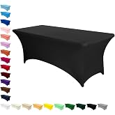 AMFUN Rectangle Tablecloths, 1PCS 6FT Black Stretch Spandex Tablecloths, (72"x30") Kitchen Stretch Tablecloths, Adjustable Re