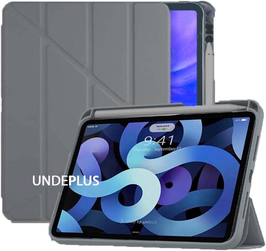 UnDePlus iPad Air 11inç M4/M3/M2 2026-2024 ile uyumlu Kılıf Kalem Bölmeli Trifolding Case Koyu Gri