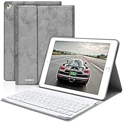BAIBAO Teclado para iPad 2018, Funda Teclado Inalámbrico para iPad Air 2/1/9.7/2018(6th Gen)/2017 con Teclado Bluetooth Español,Funda para iPad con Teclado Desmontable (Gris)
