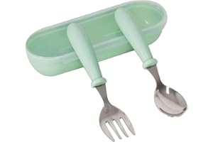 COLEXY Set di Posate per Bambini, Forchetta e Cucchiaio per Bambini, Posate Bimbi Toddler Utensili in Acciaio Inossidabile, Posate per Bambini con Scatola per Casa, Scuola e Viaggi (Verde)