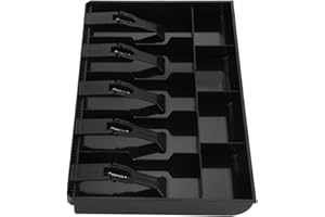Lwuey Vassoio per Contanti, 405 x 245 x 350 mm Porta Soldi Cassa Scatola Conservazione delle Monete Organizer Ordinato per Cassieri Inserto Portatile Compartimenti Banconote Removibile Clip